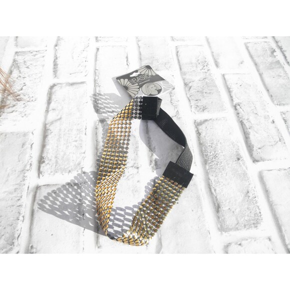 NEW by JUST BASIC, ELASTIC HEADWRAP, HEADBAND BLACK WITH GOLD TONE DECOR  #5 - Picture 9 of 12